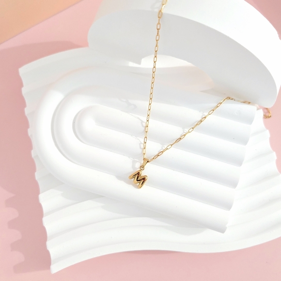 NEW Gold Mini Bubble Letter M Pendant on Dainty Paperclip Chain Necklace - Picture 7 of 7